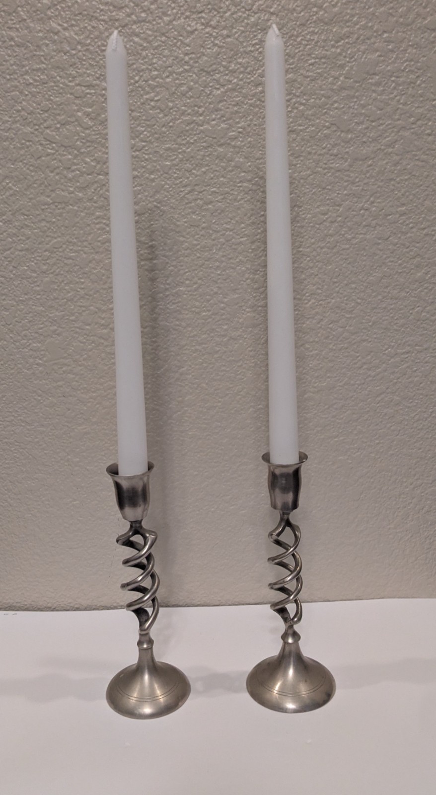 Vintage Pair Silver Tone Open Spiral Candlesticks 7.5\