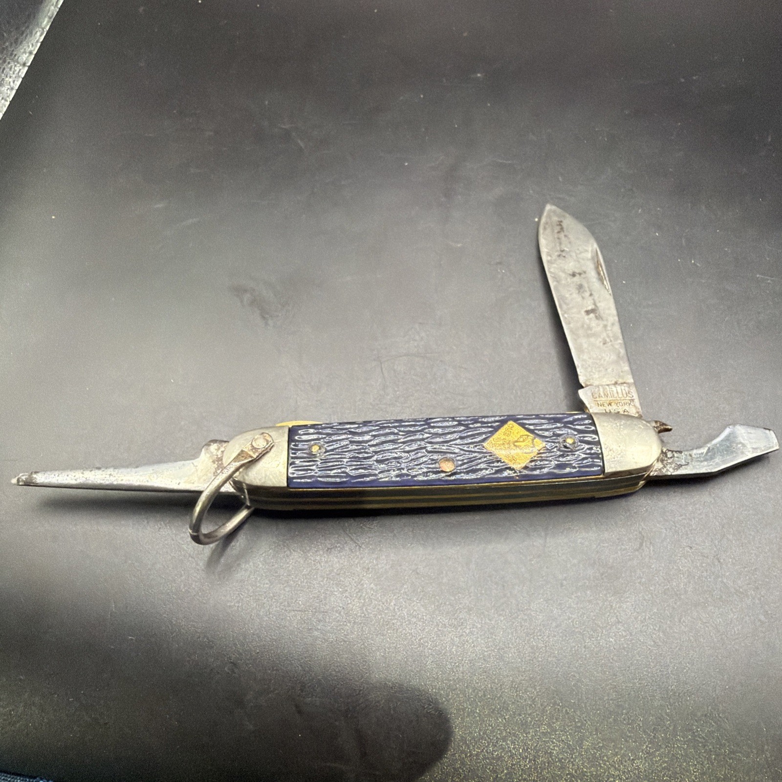 Vintage Camillus New York USA Official Cub Scouts BSA Blue 3 Blade Pocket Knife