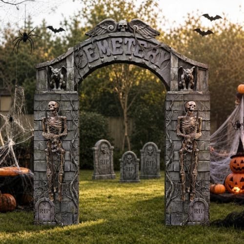Halloween Decorations 7 PCS Cemetery Archway Tombstones Skeleton Cardboard Set