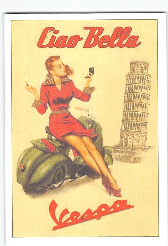 Postcard Ciao Bella Vespa Pisa Italy