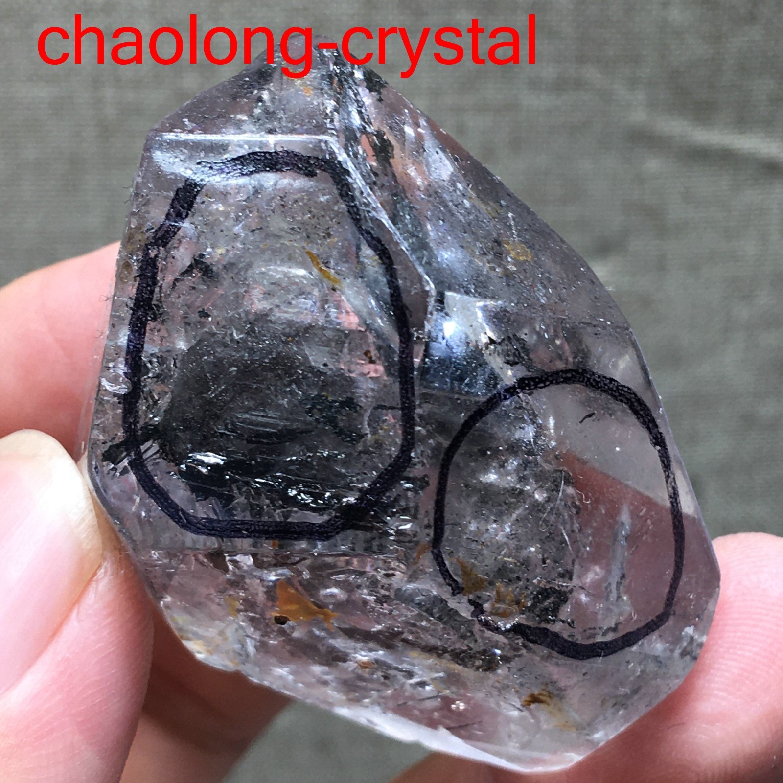 48g Natural 49mm Herkimer Diamond Enhydro healing Crystal Gem&moving water drop