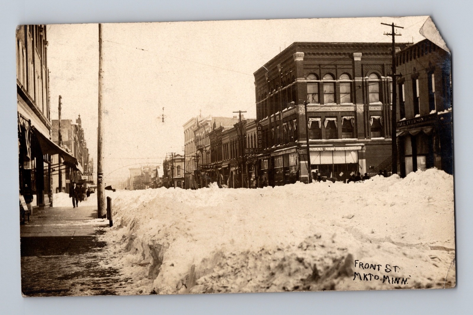 Front Street Downtown Mankato After Snow Storm Minnesota Postcard RPPC 1909