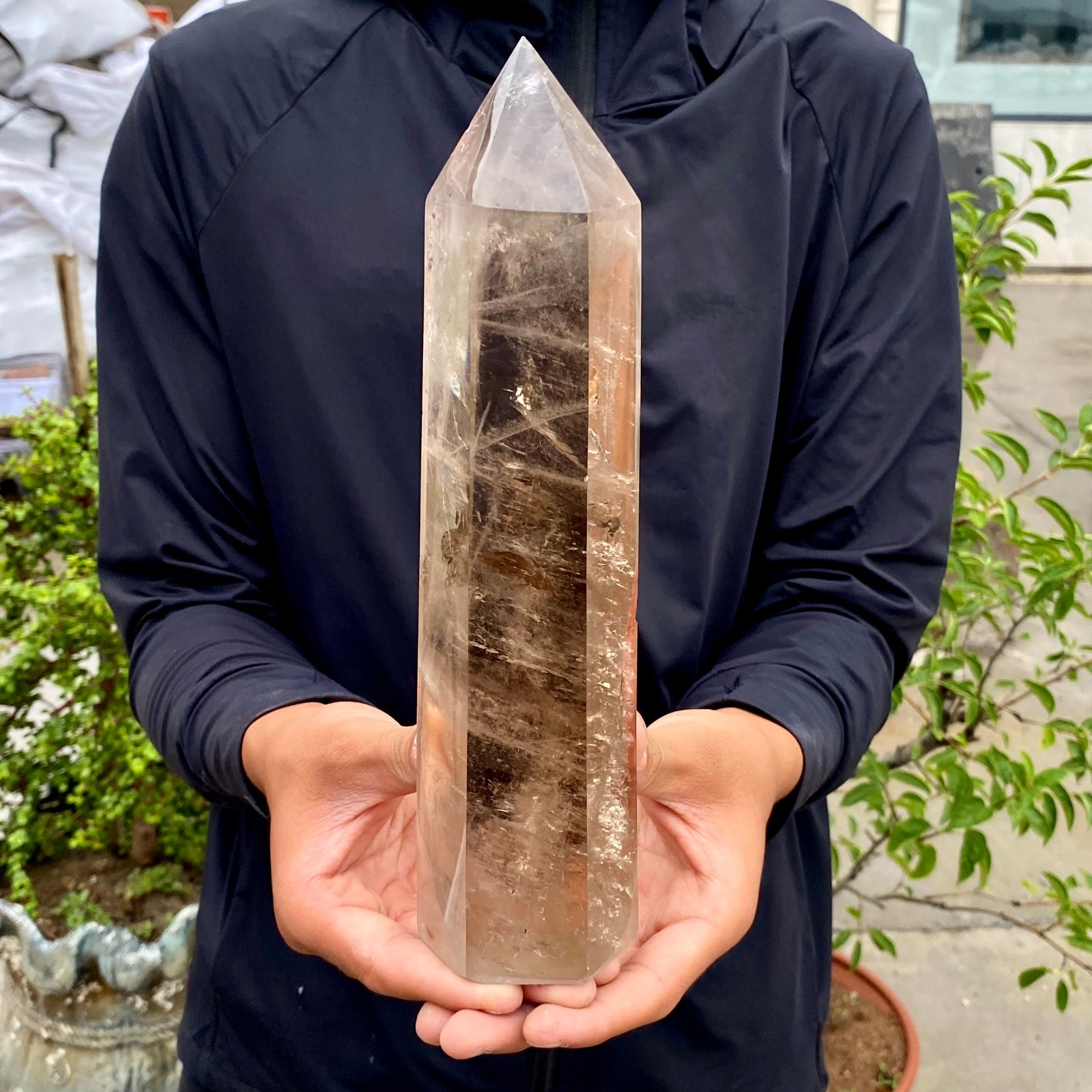 3.06LB Natural crystal Tea black obelisk quartz energy column healing