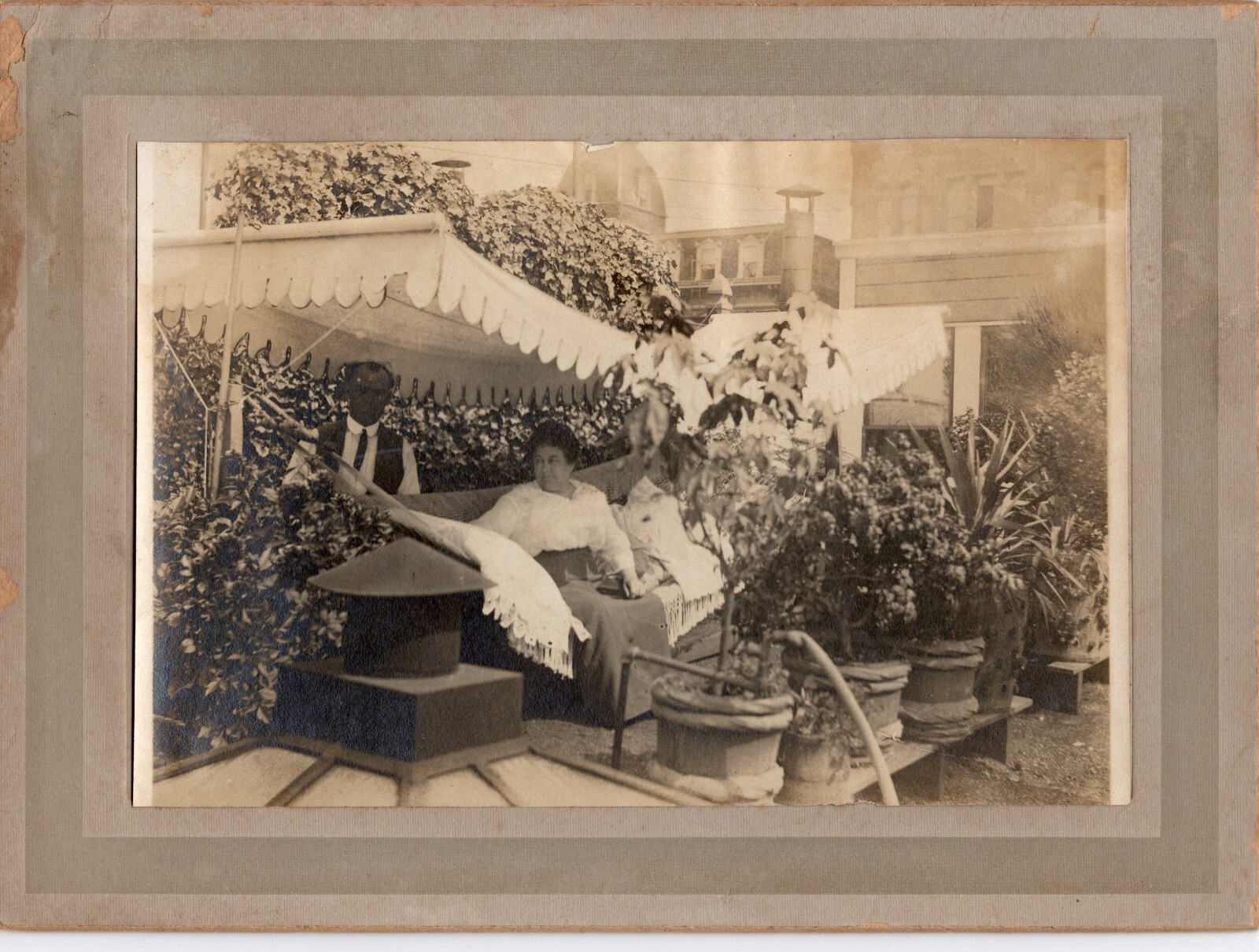 Rich Fat Woman Served by Her Butler 1890s Antique Boudoir Cabinet Card Photo