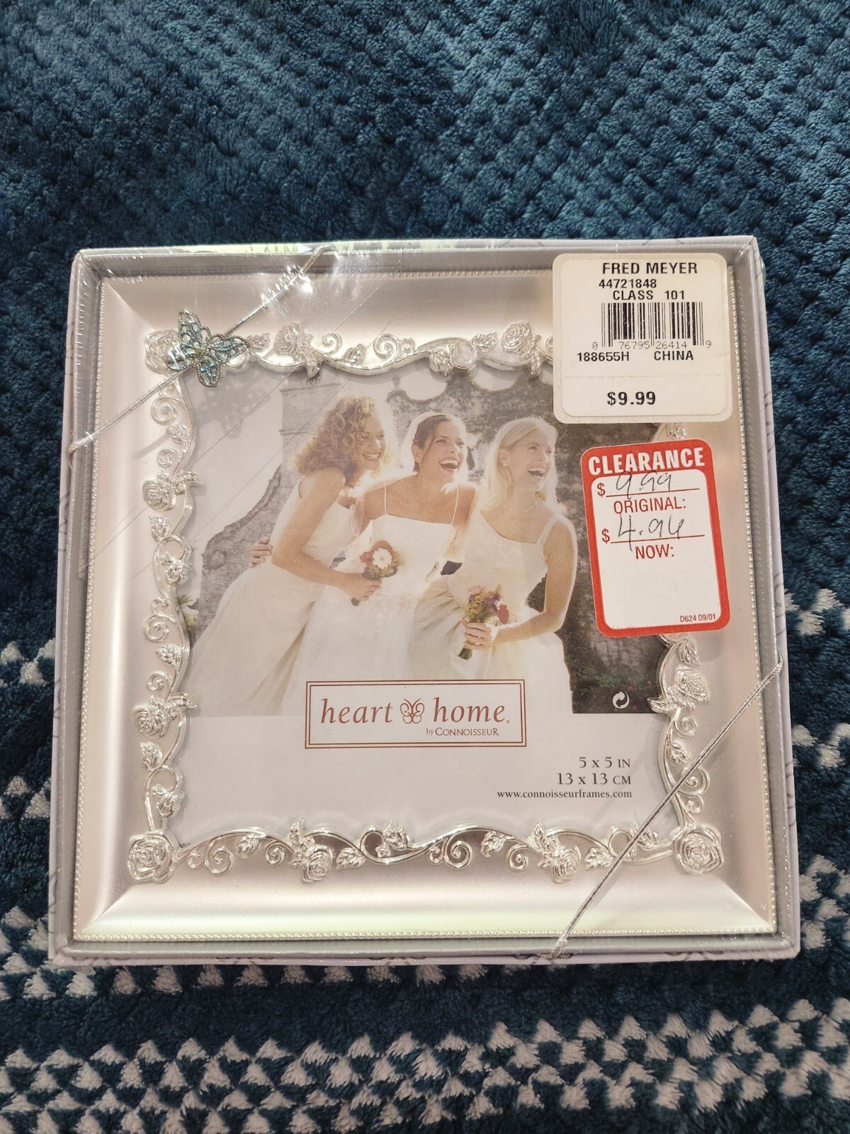 Vintage Connoisseur Heart & Home Silver Filigree Rhinestone Photo Frame 5x5