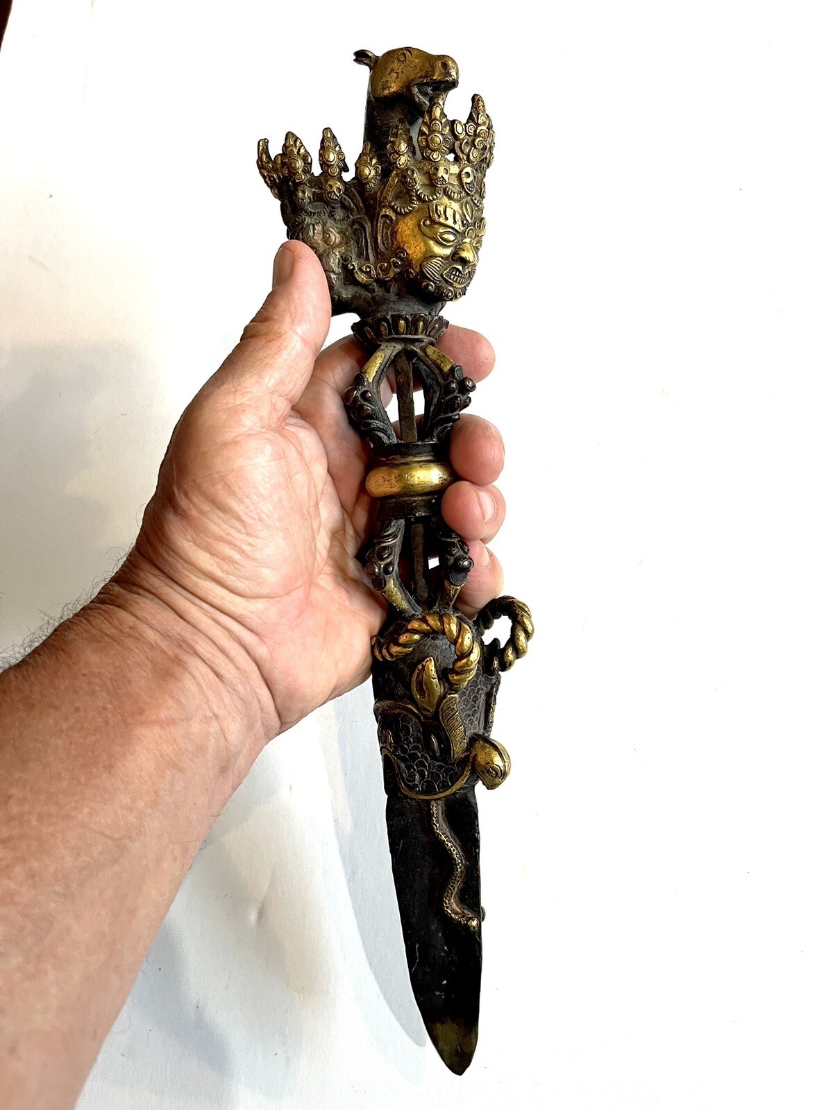Antique Fine Quality Tibet Buddhist Bronze PHURBA Ritual Ceremonial Dagger Nepal