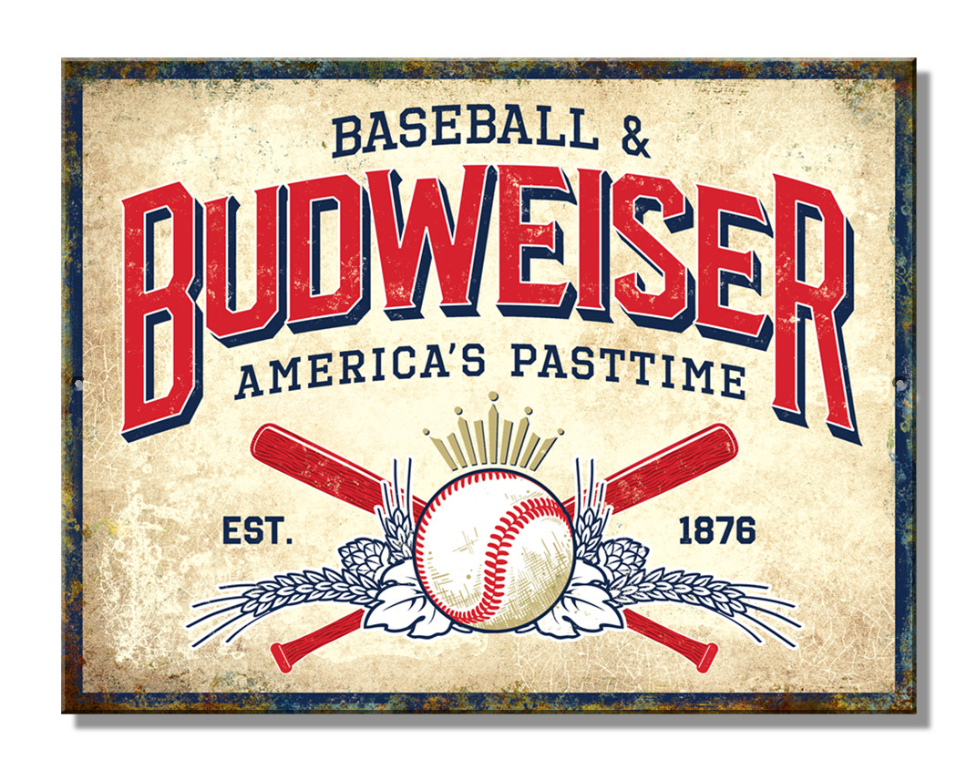 Budweiser Baseball America\'s Pasttime tin sign 8.25\