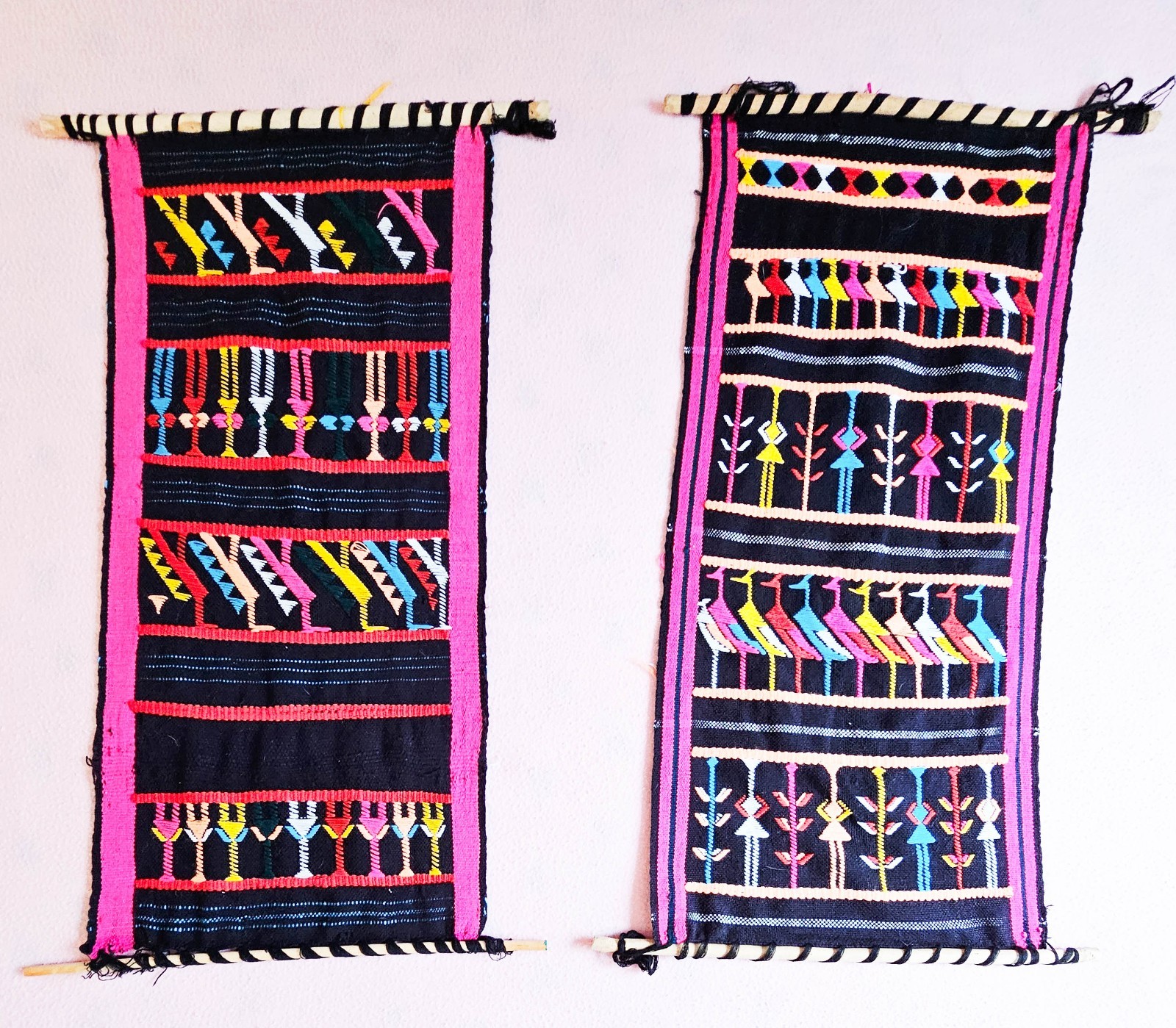 Mayan Handwoven Tapestry Wall Hangings Pr 2 Mexico Guatemala Textiles Weaving