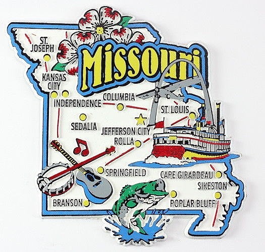 MISSOURI STATE MAP AND LANDMARKS COLLAGE FRIDGE COLLECTIBLE SOUVENIR MAGNET
