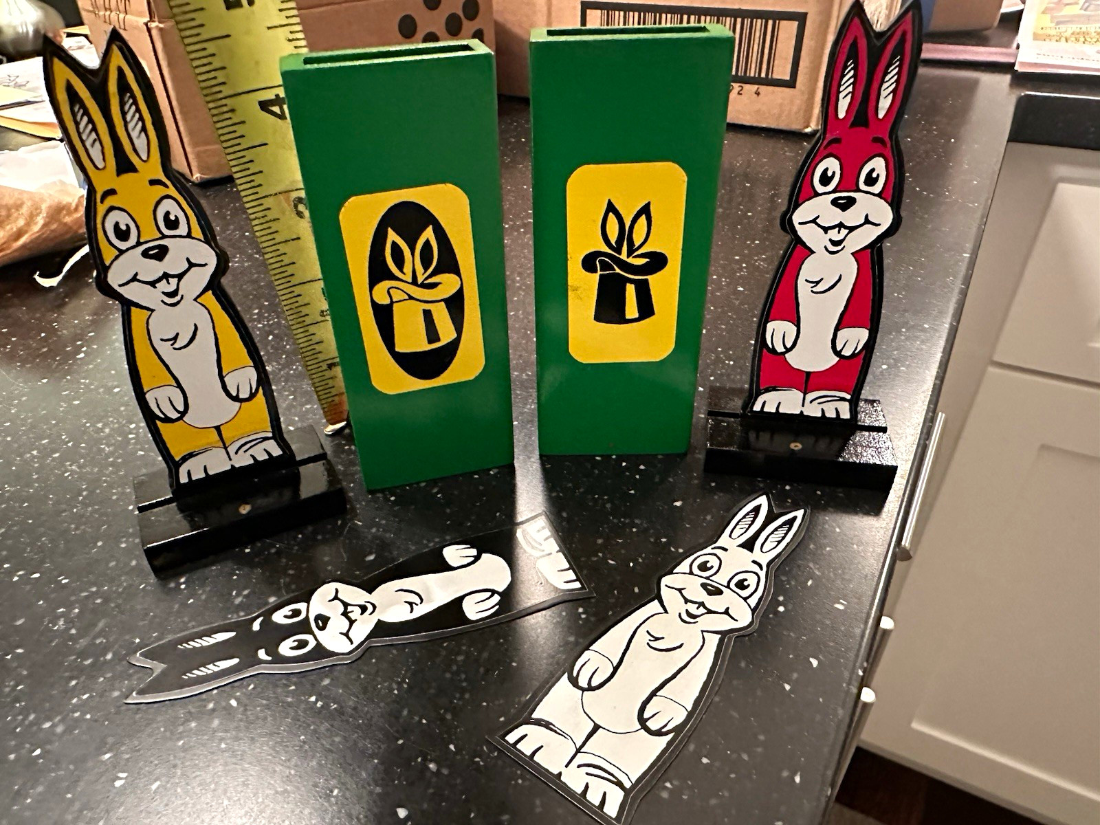 Vintage 1990s MAK Magic Mini Hippity Hop Rabbits Wood Magnetic Prop -Unused 4.5 Vintage 1990s MAK Magic Mini Hippity Hop Rabbits Wood Magnetic Prop -Unused 4.5
