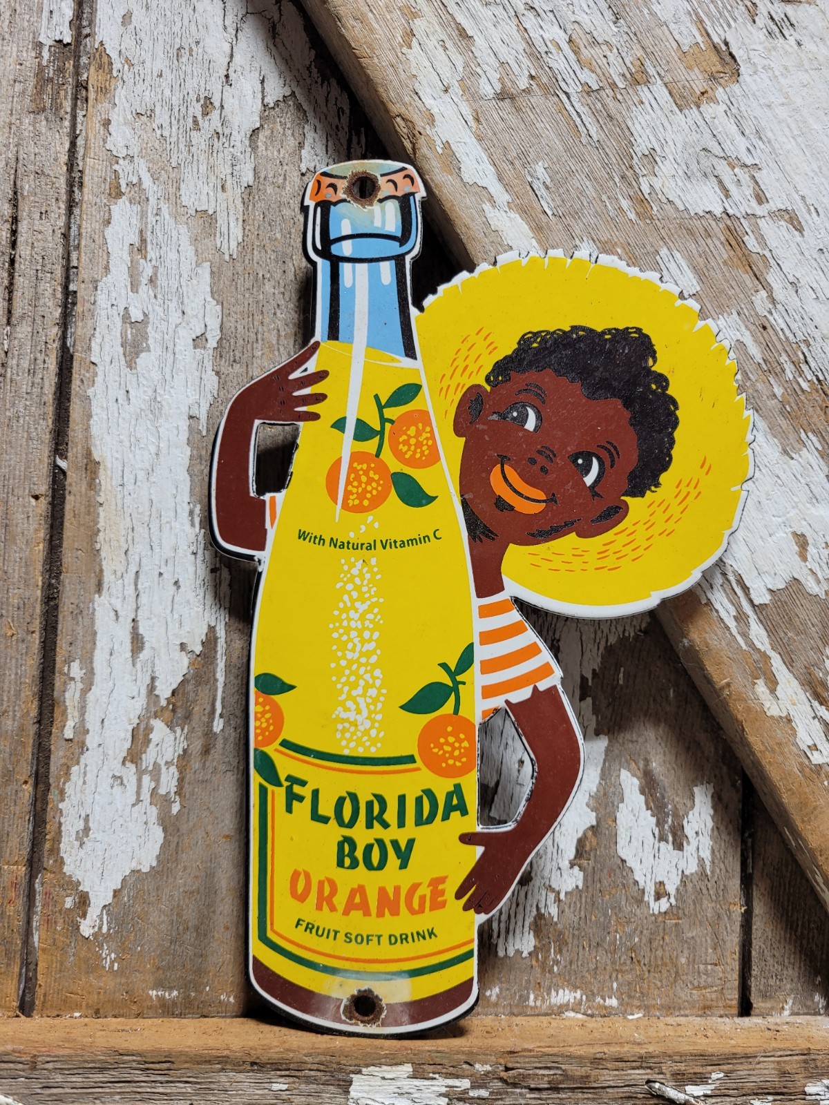 VINTAGE FLORIDA BOY PORCELAIN SIGN RARE OLD ORANGE SODA POP BEVERAGE SOFT DRINK