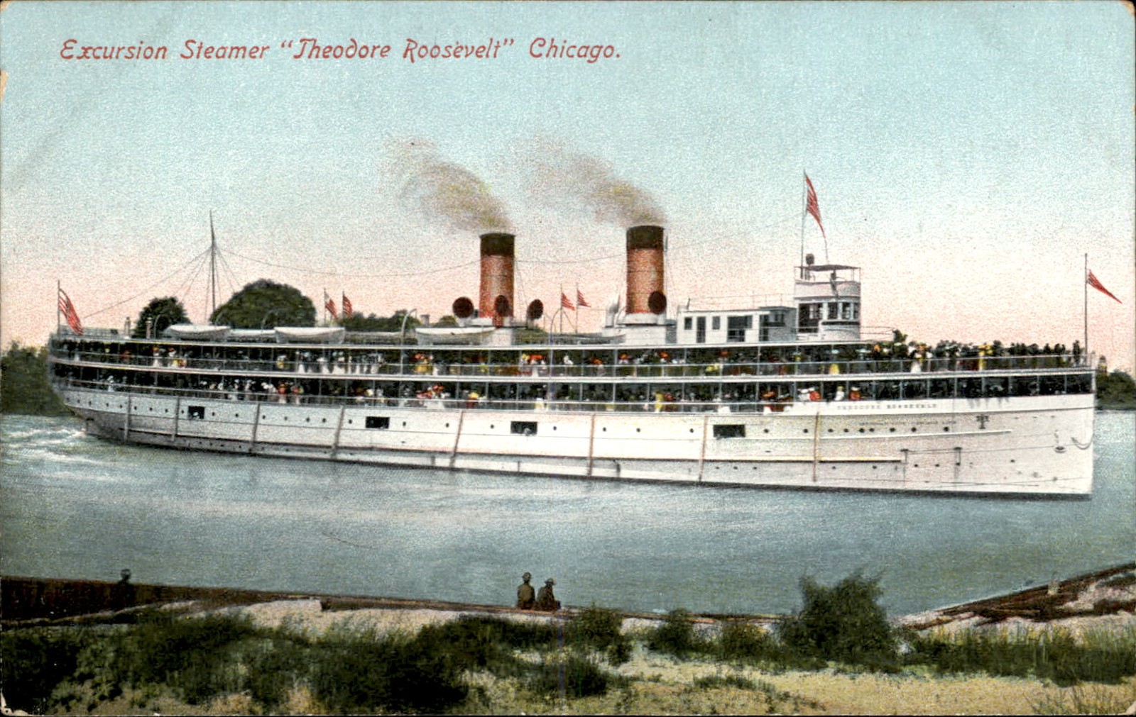 Chicago IL Excursion Steamer Franklin Post Card Co. c1900s-10s Vintage Postcard