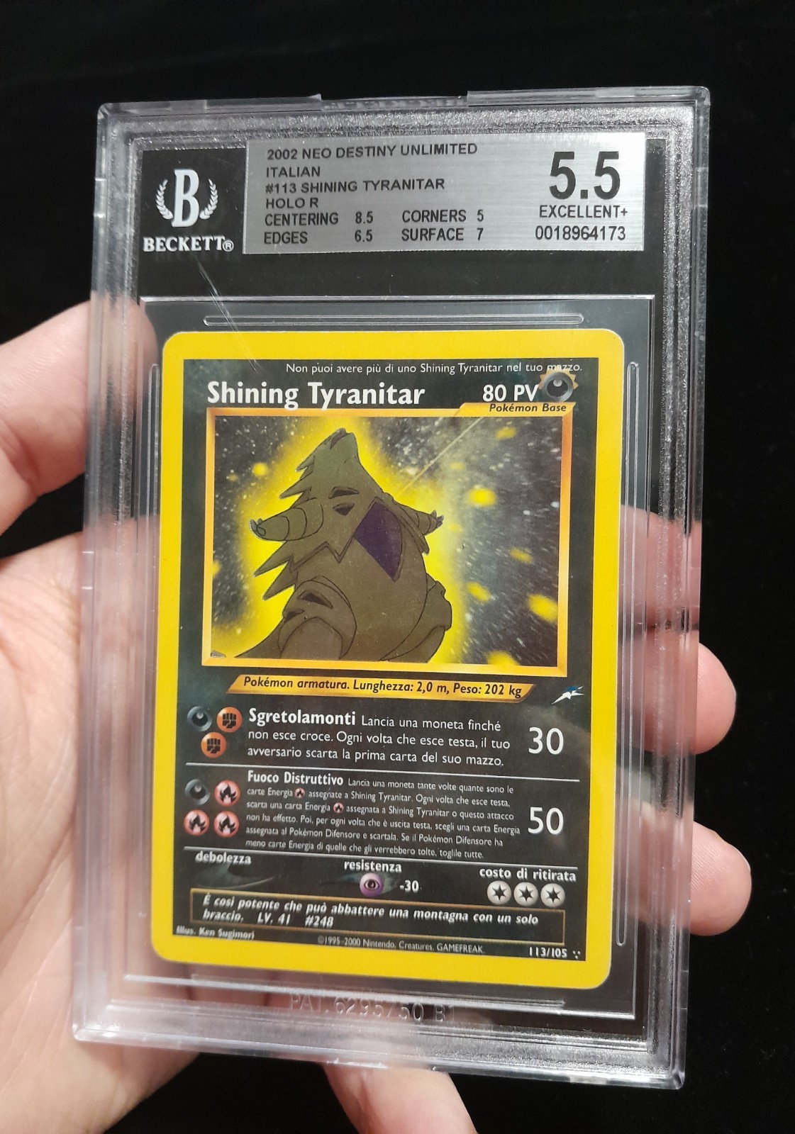 Pokemon Shining Tyranitar Neo Destiny 2002 ITA Holo 113/105 BGS 5.5