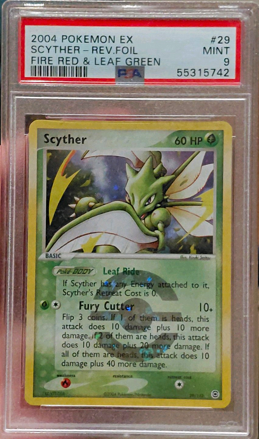 2004 POKEMON EX FIRE RED & LEAF GREEN #29 SCYTHER-REVERSE FOIL PSA 9