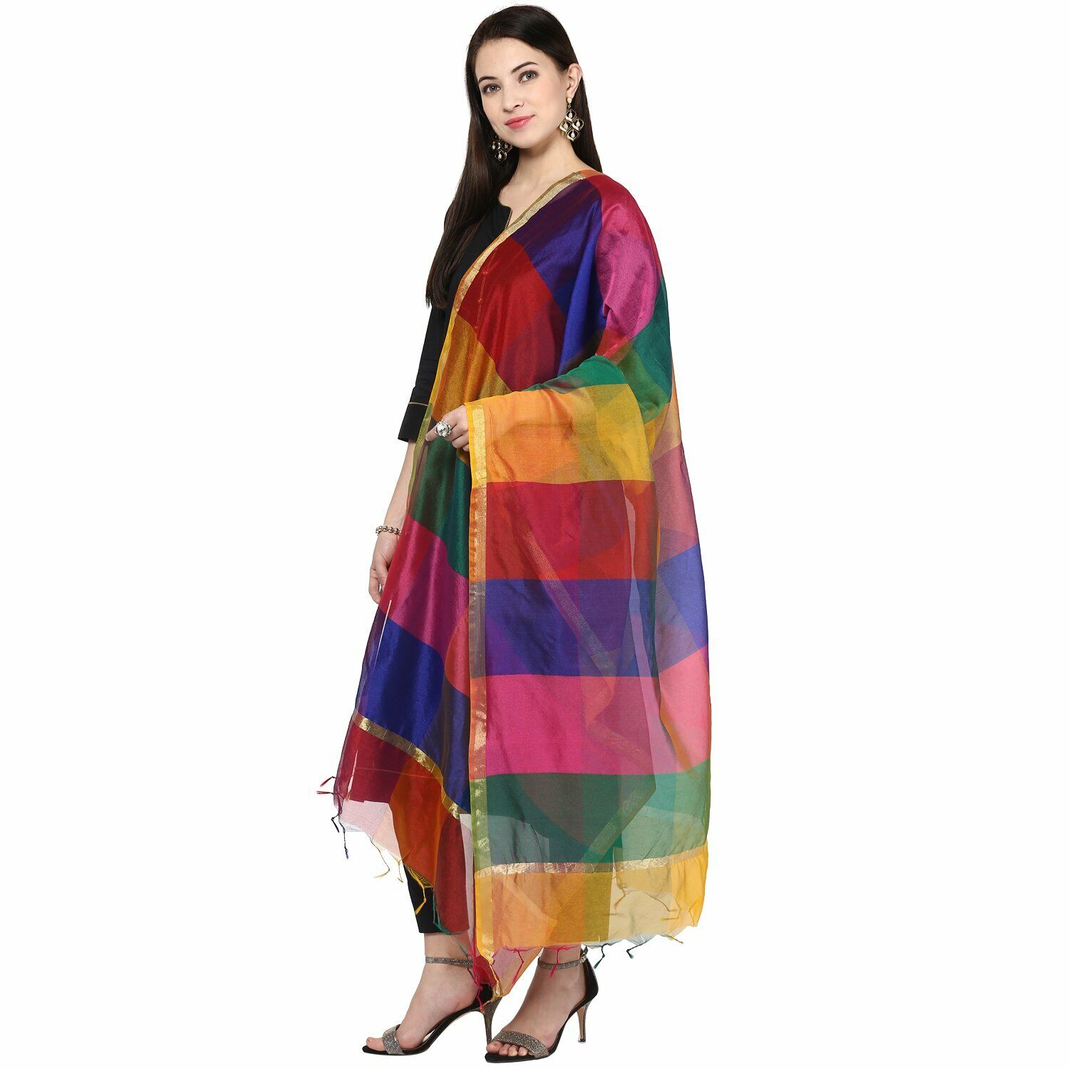 Silk Dupatta For Women Indian Stole Scarf Party Wear Wrap Chunni Multi Colour
