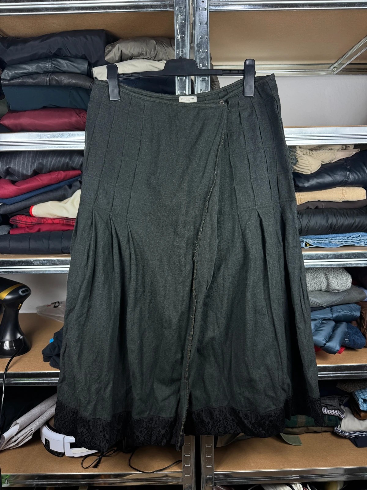 Archive Dries Van Noten Wool Metal Fibre Grey Warm Long Skirt Size 44