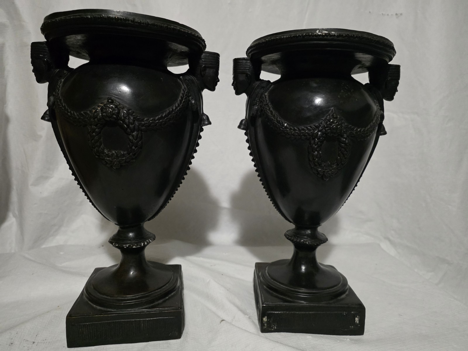 Antique Pair of Egyptian Revival Bronze-Patinated Figural Urns- Rare 