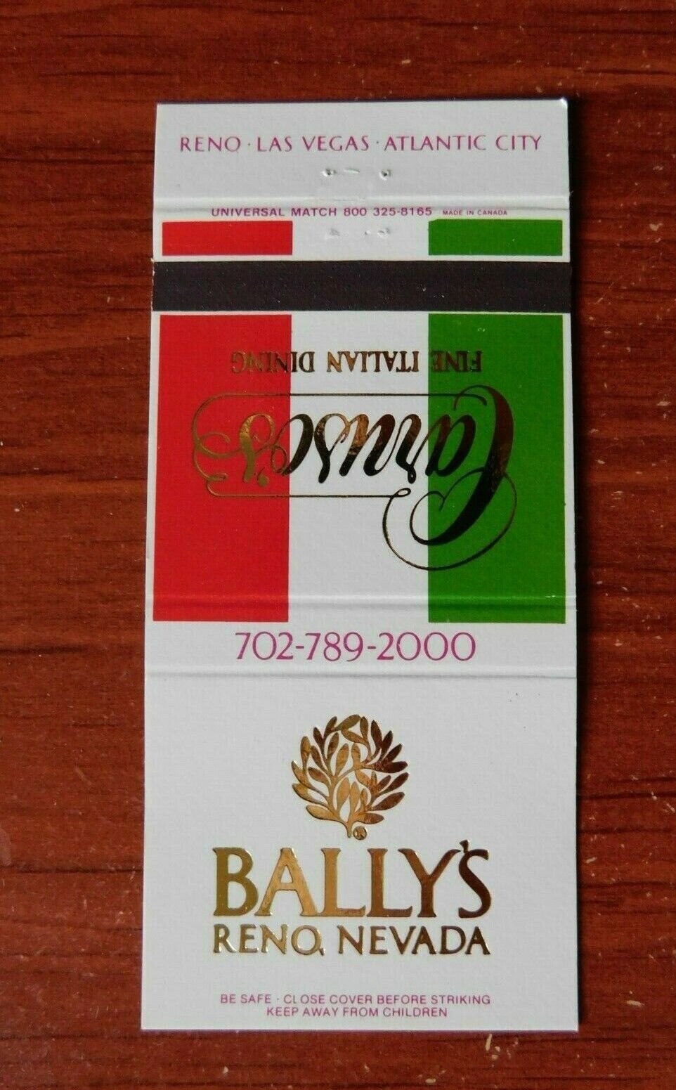 Matchbook cover- Bally's Reno, Nevada / Caruso's Fine Italian Dining - advertise