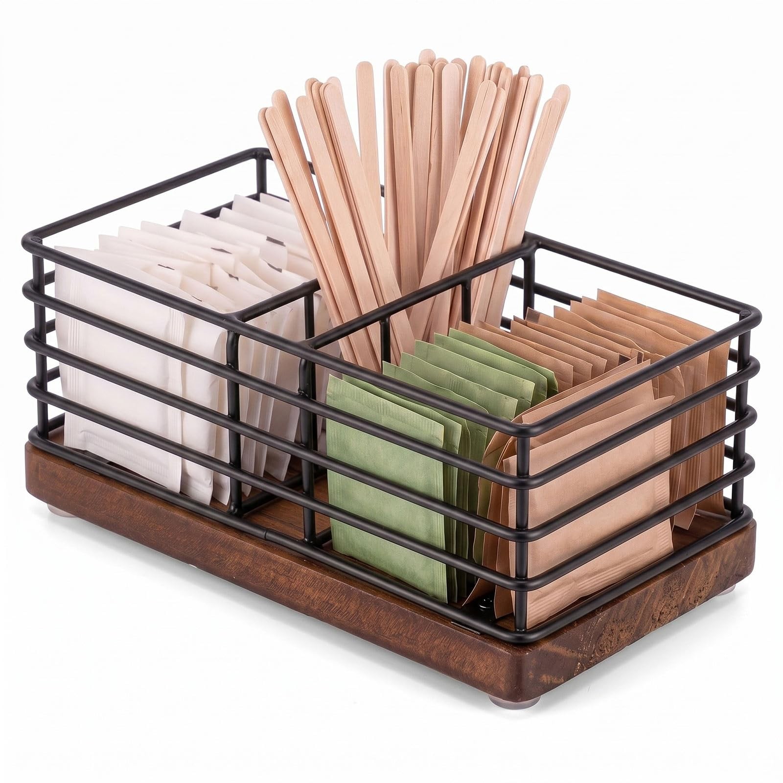 Sugar Packet Holder Coffee Bar 4 Slot Rustic Black Storage Box Organizer