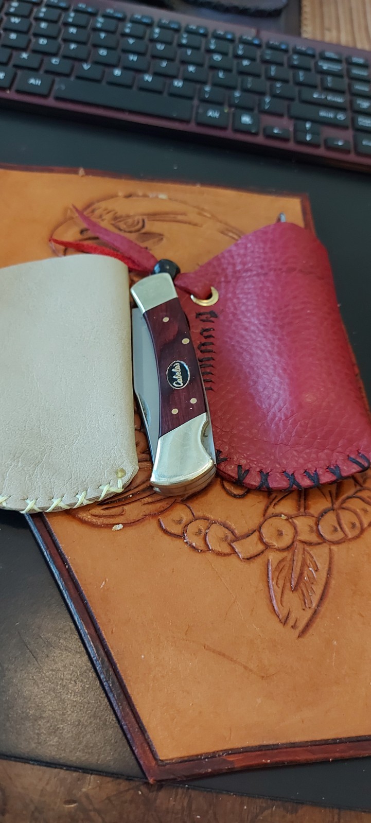 Bundle of two extra wide leather pocket slips for your folding knives up to 5\