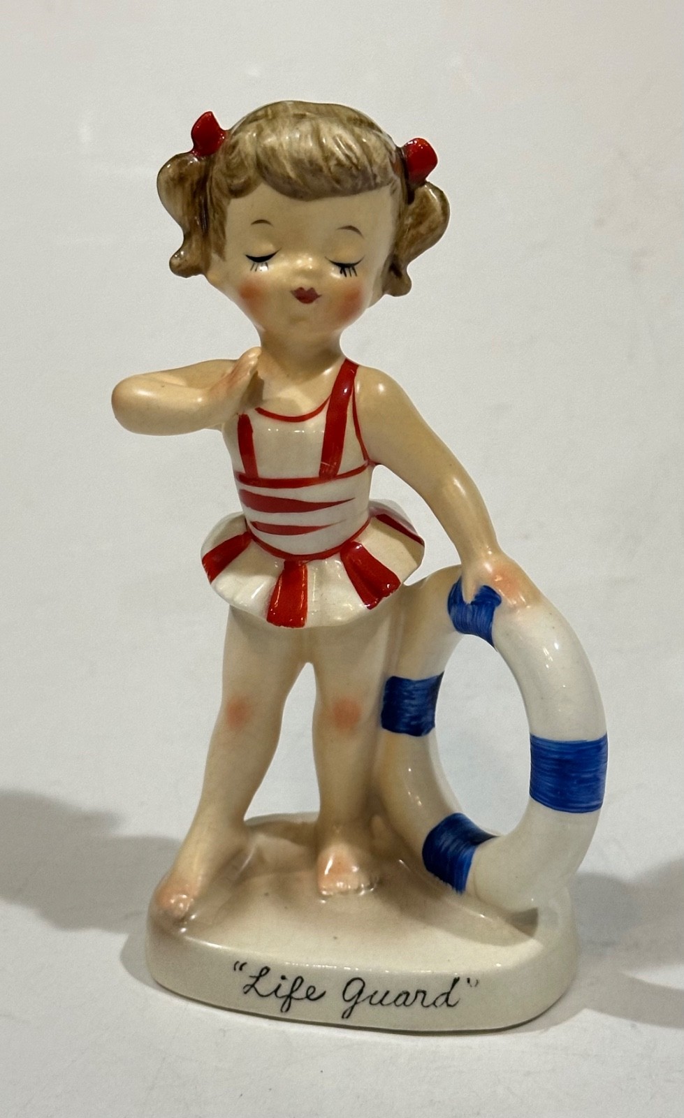 Rare 1950s NAPCO Japan LIFE GUARD July Birthday Figurine Girl & Life Preserver