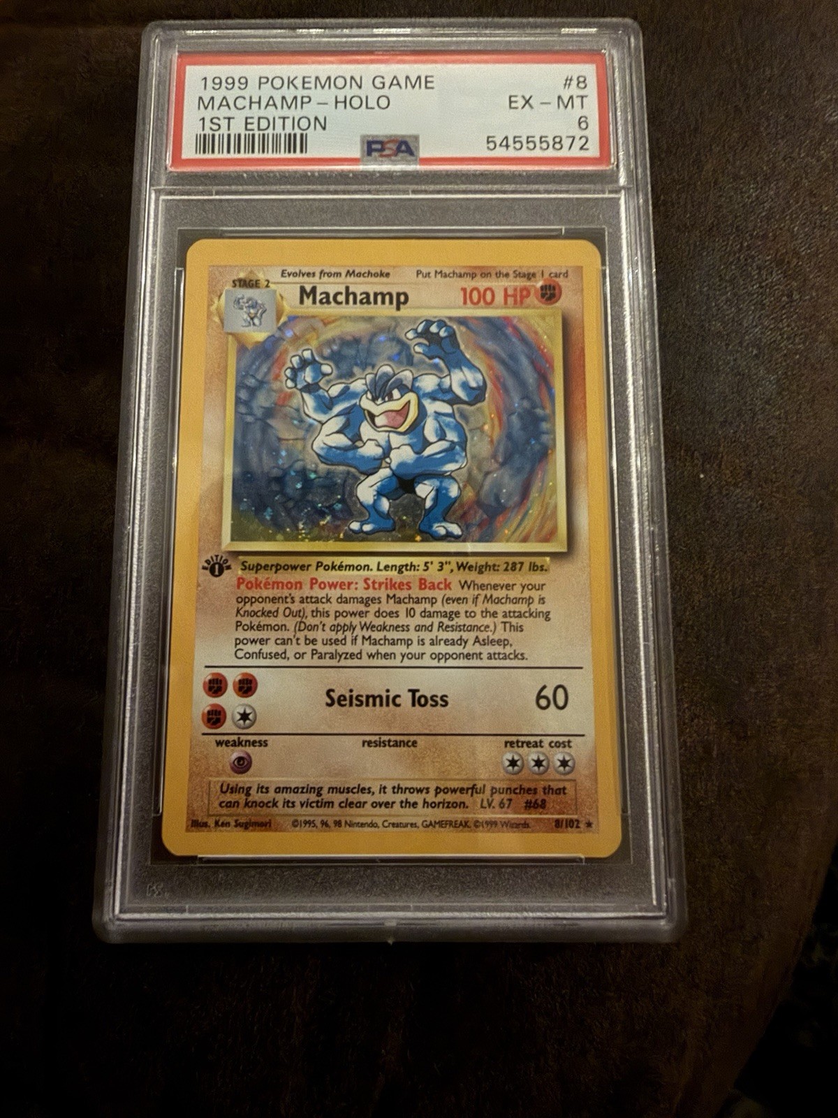 Pokémon Base Set Machamp Holo 1st Edition 1999 PSA 6 Card 8/102