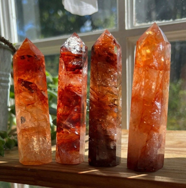 Red Hematoid  Fire Quartz Healing Crystal Tower Point Obelisk Home Decor Gifts