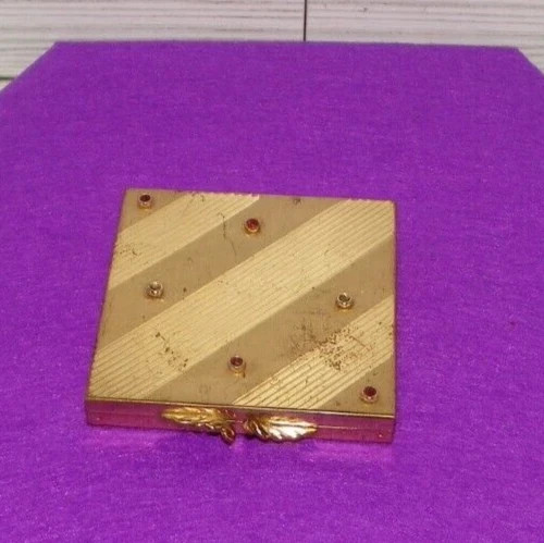 Vintage - Gold Toned Metal Volupte Make Up Container W/ Hinged Lid & Mirror