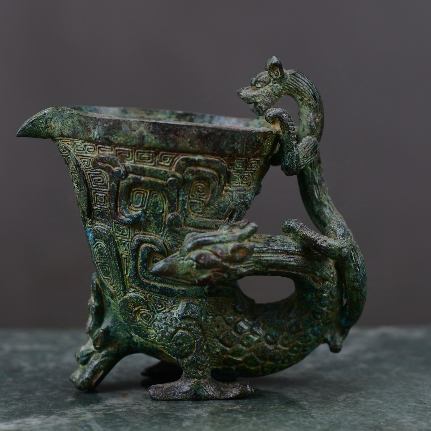 Old Bronze Dragon Phoenix Cup CE
