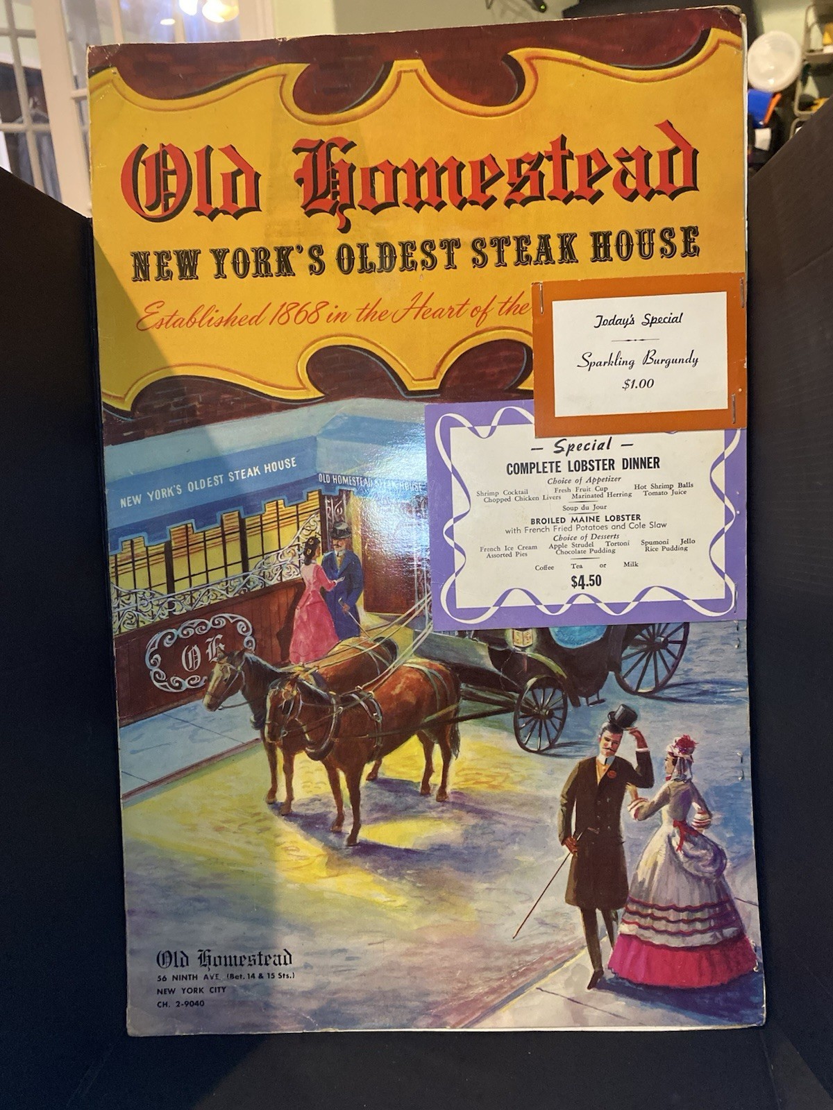 Vintage 1970’s OLD HOMESTEAD Restaurant Huge MENU New York’s Oldest Steak House