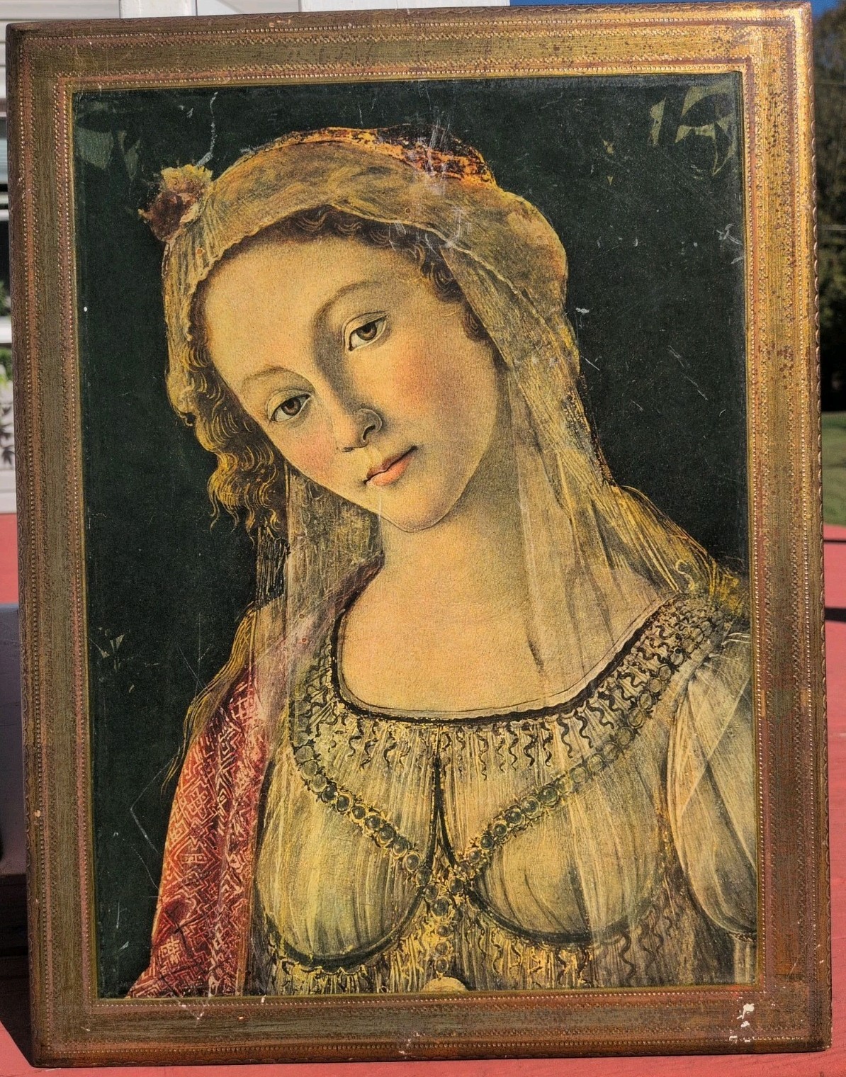 Vintage Fratelli Alinari Florence Wood Plaque Piero di Cosimo Mary Magdalene Art
