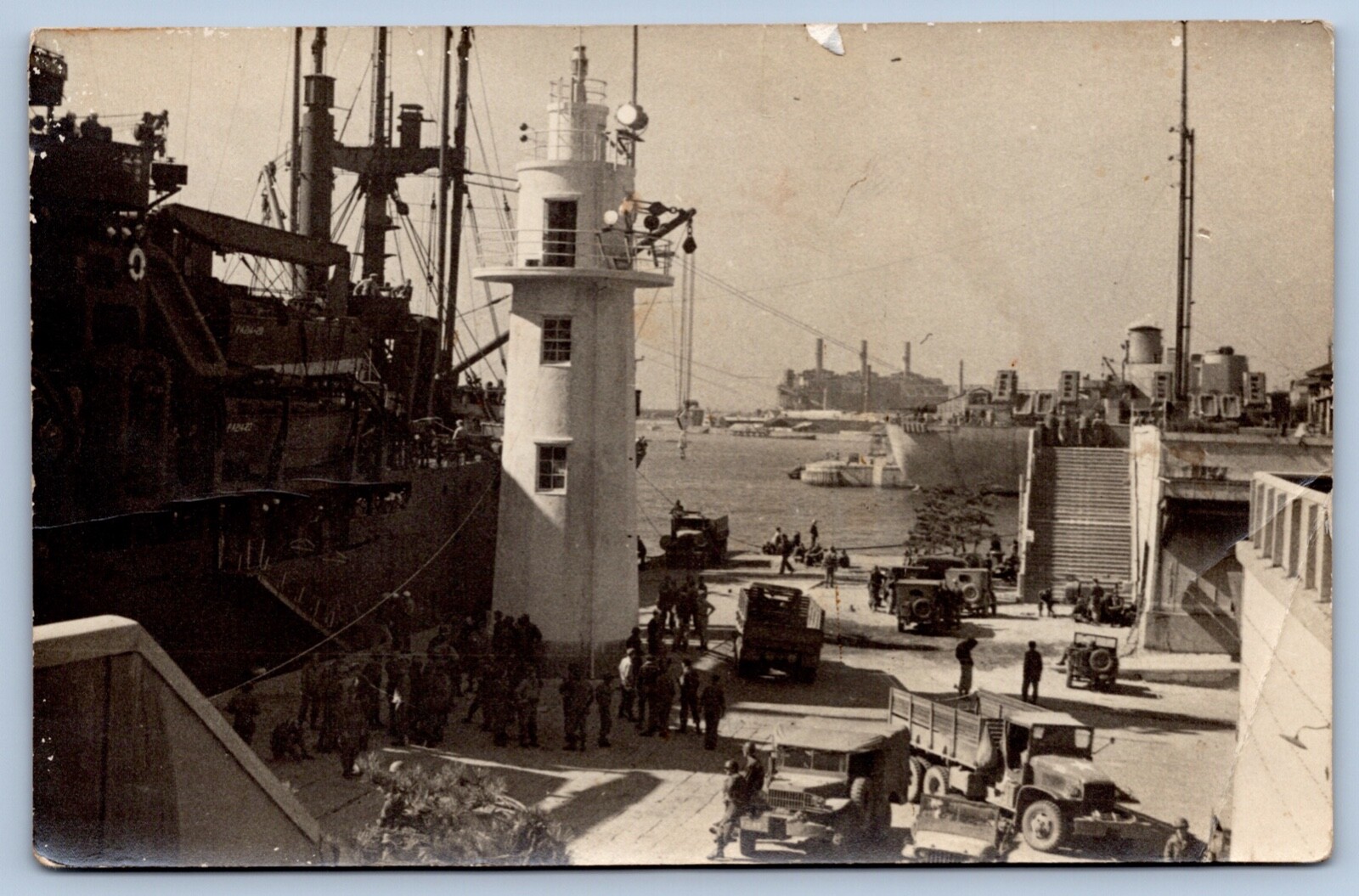 RPPC Photo Pre War War II Ship In Port At Nagoya Japan