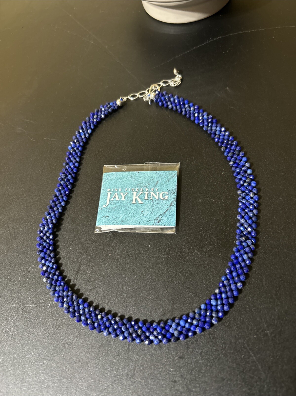 Jay King Faceted Blue Lapis Woven Bead Sterling Silver Necklace 18-1/2