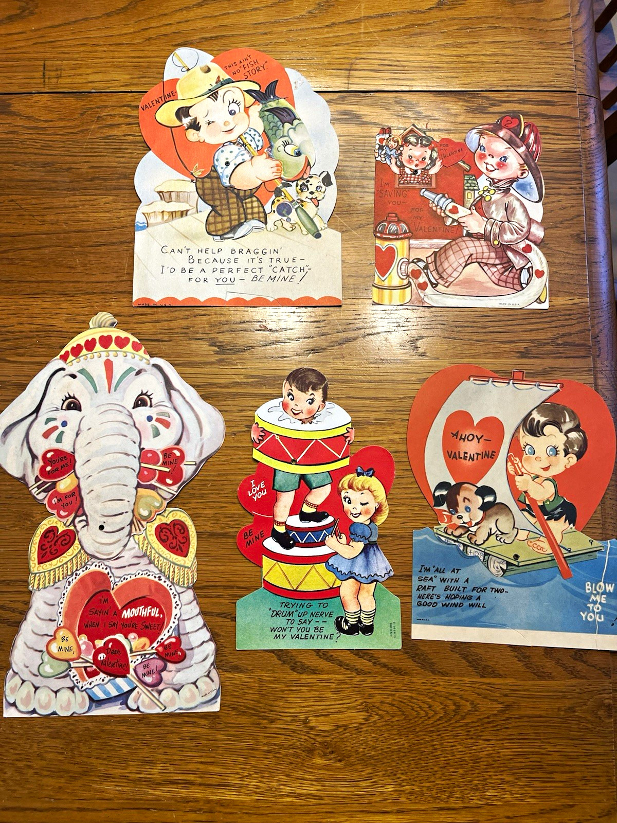 Lot of 5 Vintage 40’s Valentine’s Day Die Cut articulating Cards