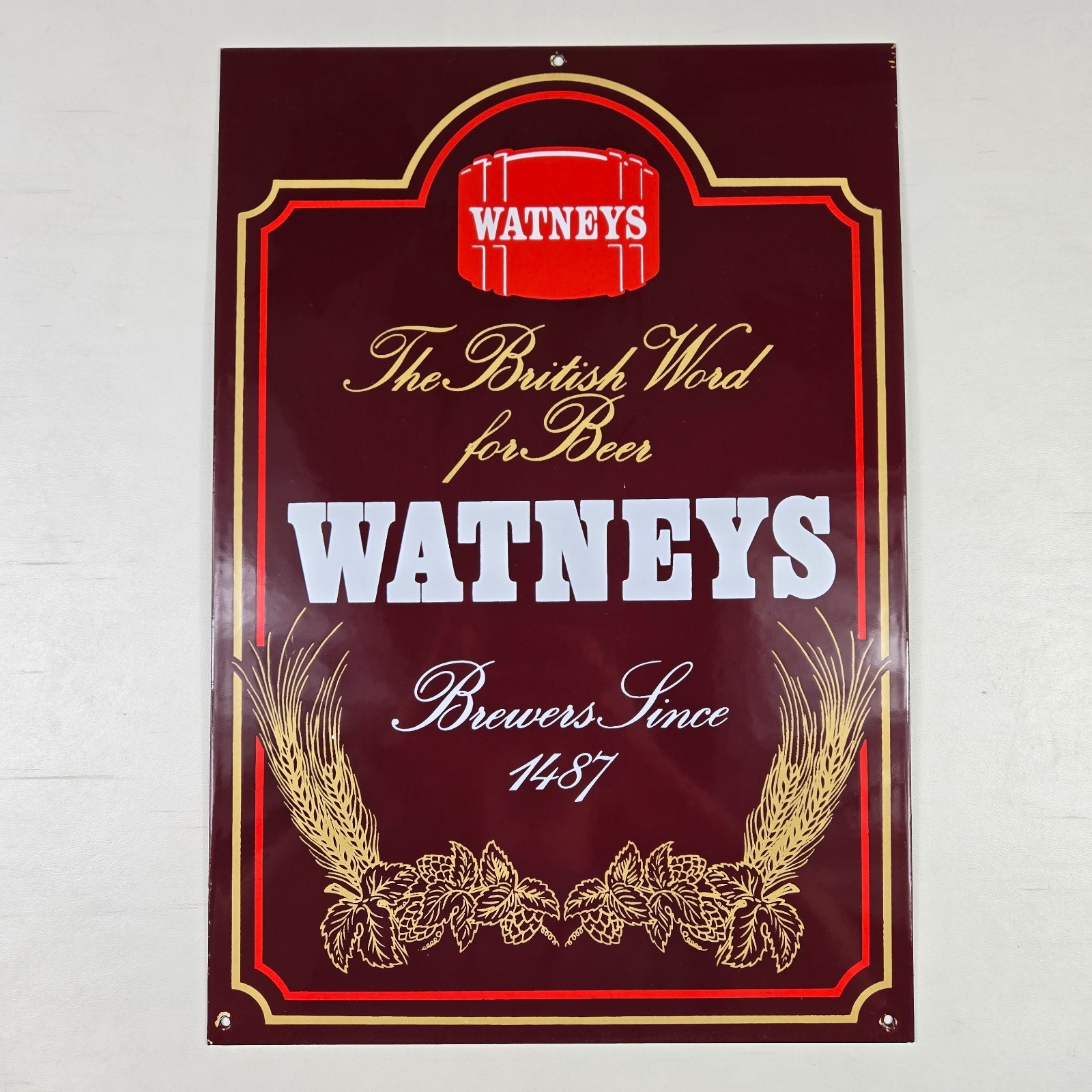 Watneys The British Word for Beer Porcelain Sign Since 1847 Vintage 17x12