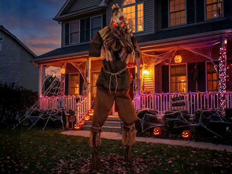 7 Ft Animated Grim Stalker Scarecrow Halloween Animatronic Light Up Prop Sound