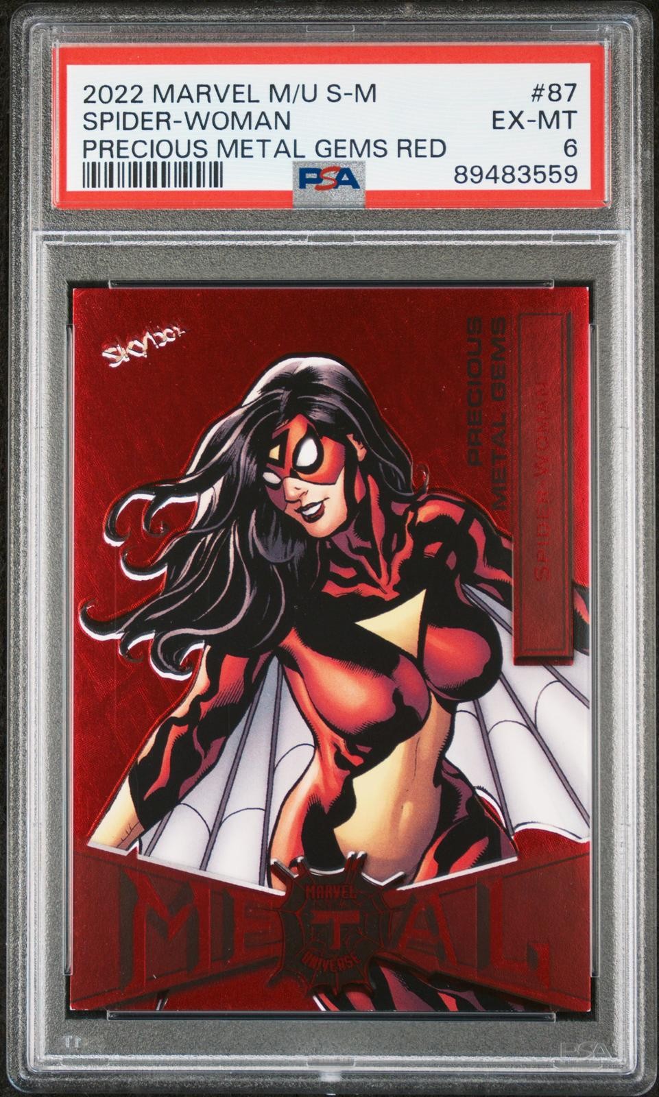 2022 Skybox Marvel Metal Universe Spider-Woman Red /100 PSA 6