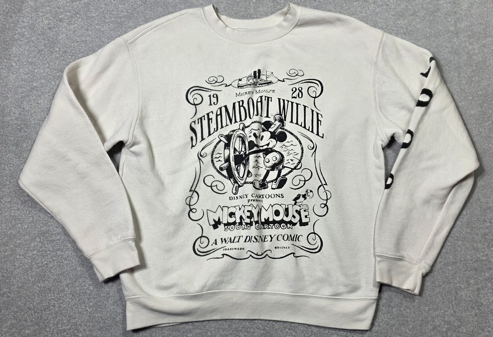Disney Sweatshirt Adult XL White 100 Years Steamboat Willie Mickey Mouse Retro