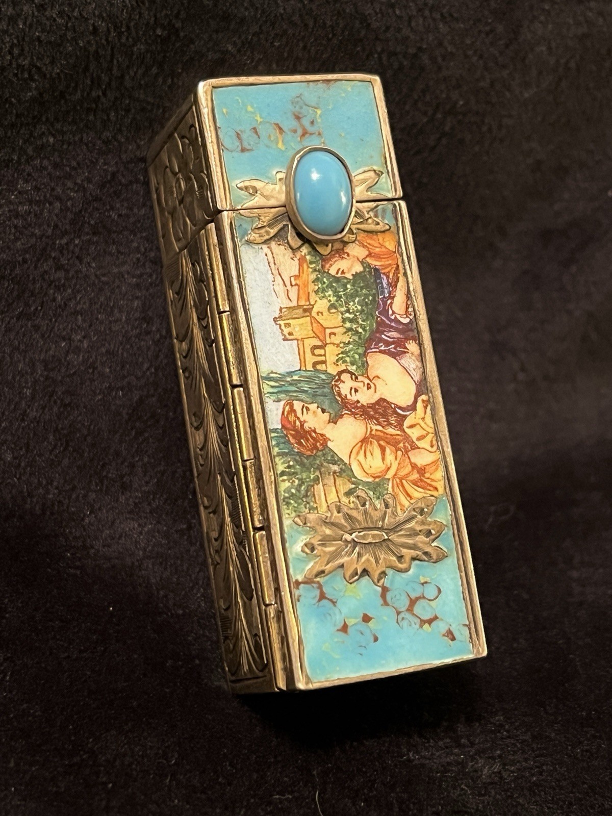 ANTIQUE ITALIAN ENAMEL 800 SILVER LIPSTICK HOLDER ANTIQUE ITALIAN ENAMEL 800 SILVER LIPSTICK HOLDER