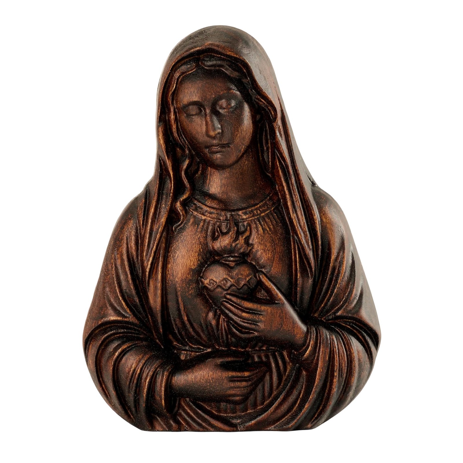 Wooden Immaculate Heart of Mary Statue Wall Decor-4 Inch