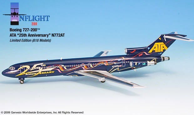 Inflight IF722018 ATA Boeing 727-200 25th Annv N772AT Diecast 1/200 Jet Model
