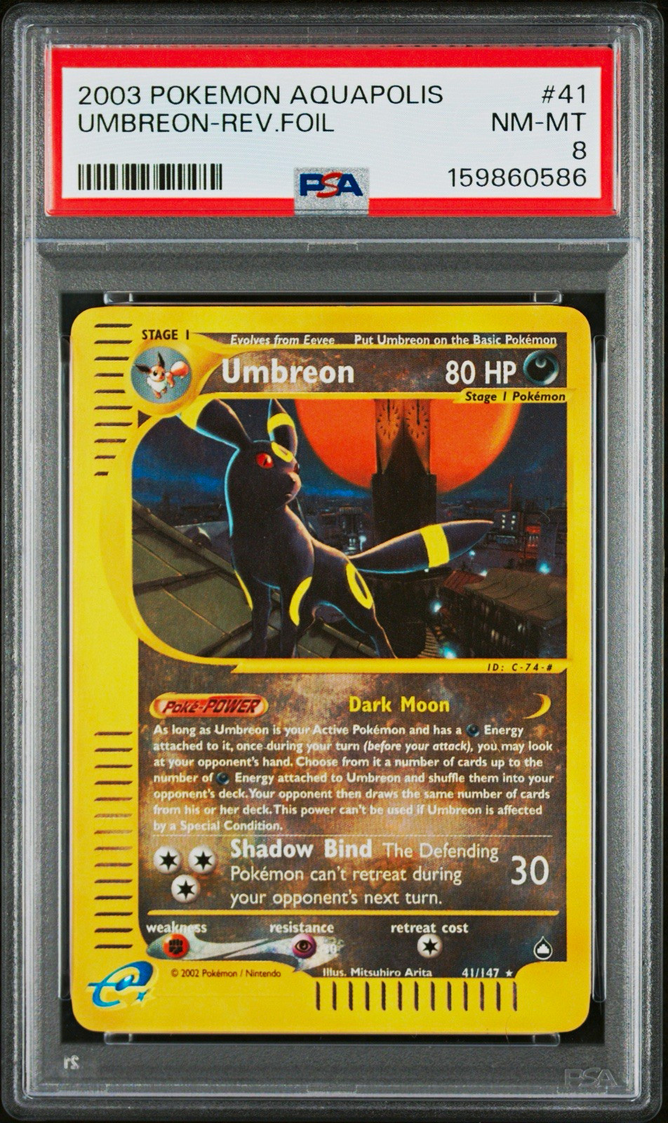 2003 Pokémon Aquapolis Umbreon Reverse Foil #41 PSA 8 English 