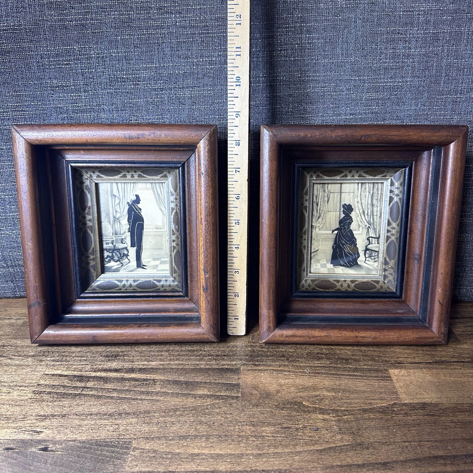 Antique Silhouette Portrait Pair Deep Wood Shadow Box Frames Victorian 2 pc Antique Silhouette Portrait Pair Deep Wood Shadow Box Frames Victorian 2 pc