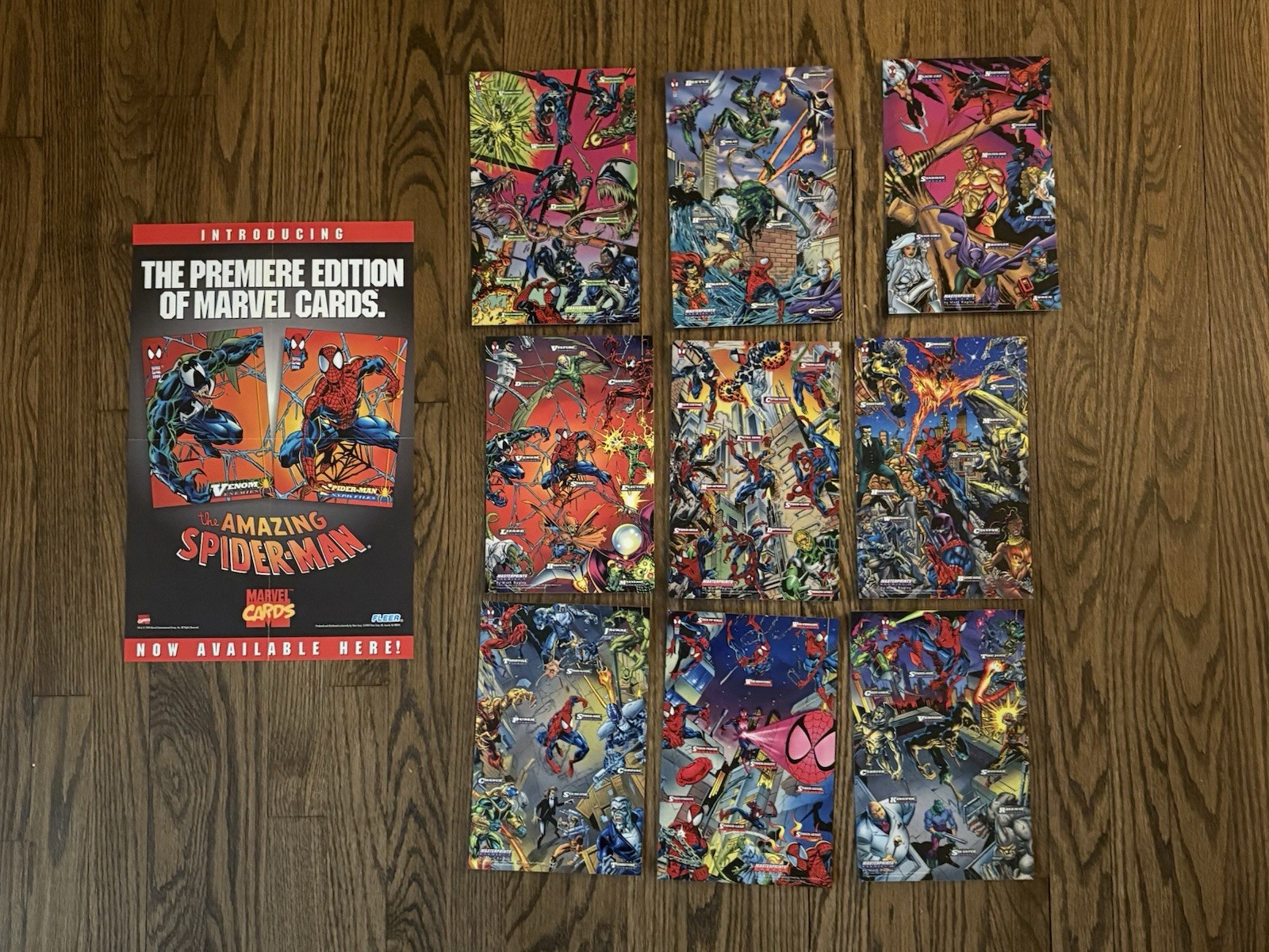 Complete (9) 1994 Premier Edition Marvel Oversized Masterprints Cards & Poster