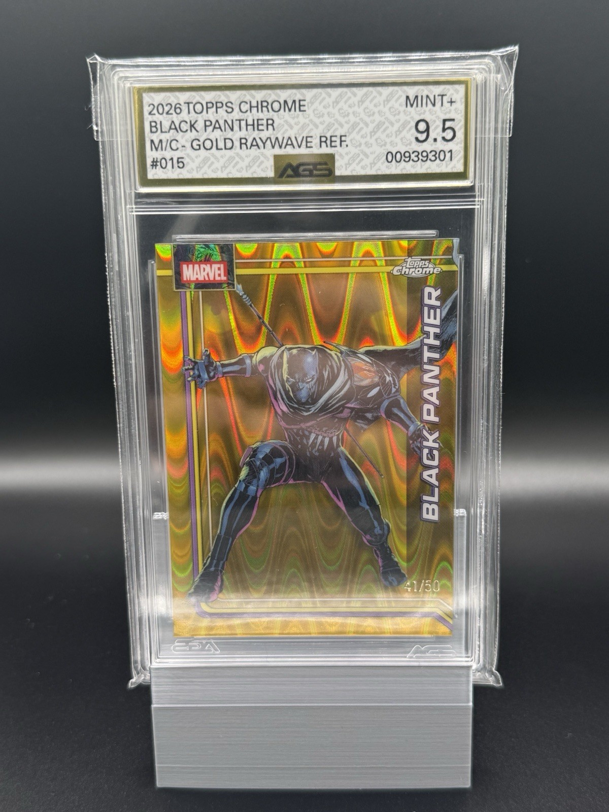 Topps 2026 Topps Chrome Marvel Black Panther #015 Gold RayWave 41/50 AGS 9.5