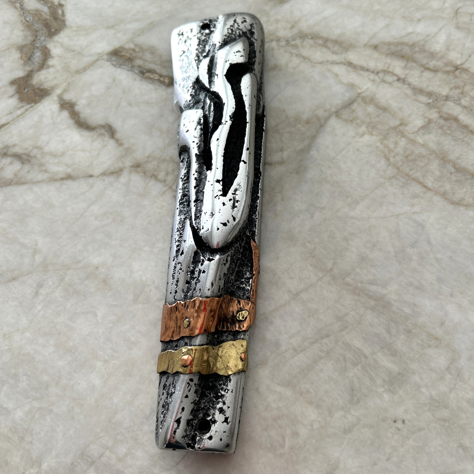 Large Abstract Brutalist Metal Mezuzah 8.75\