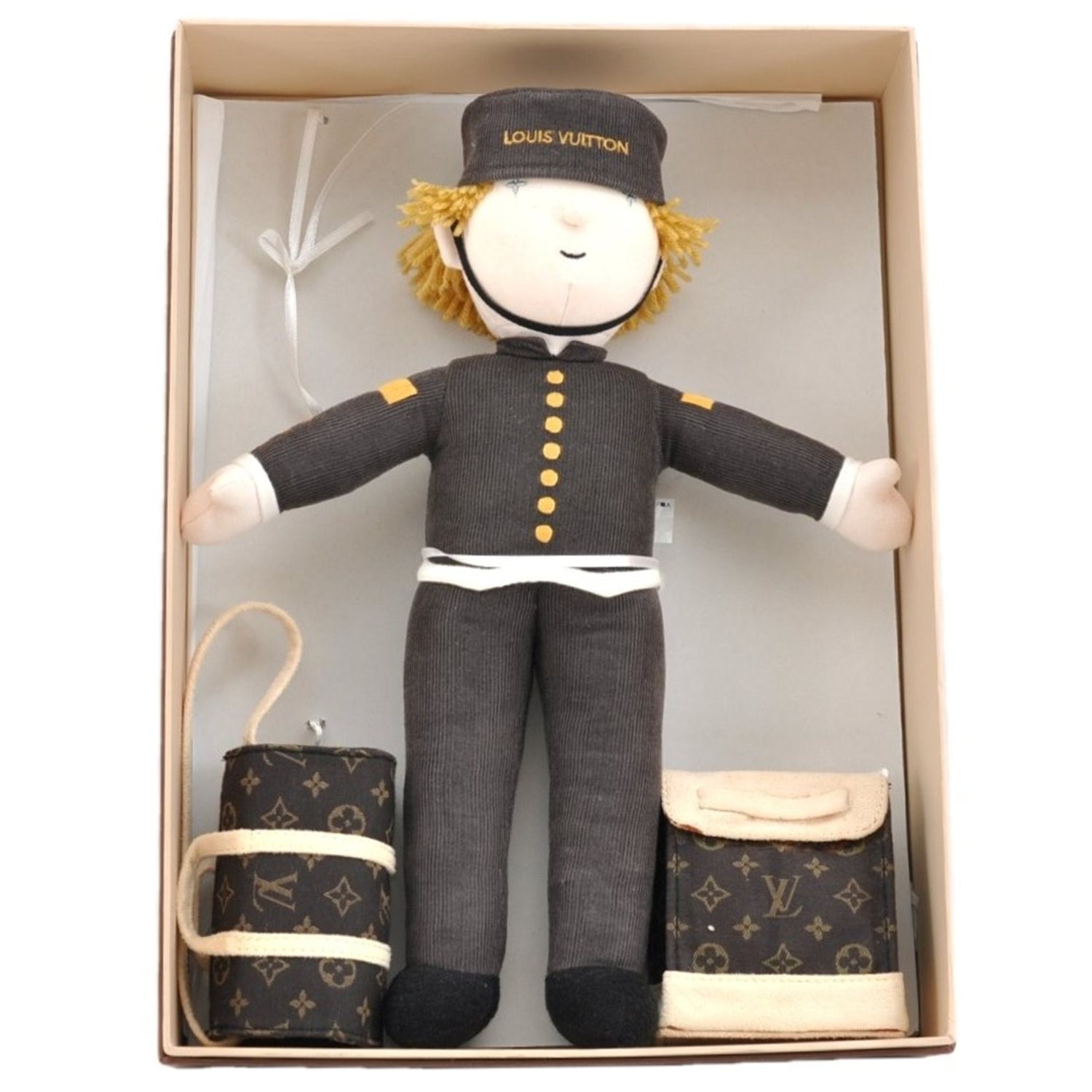 Authentic Louis Vuitton Monogram Novelty Bellboy Groom Doll Brown AD371