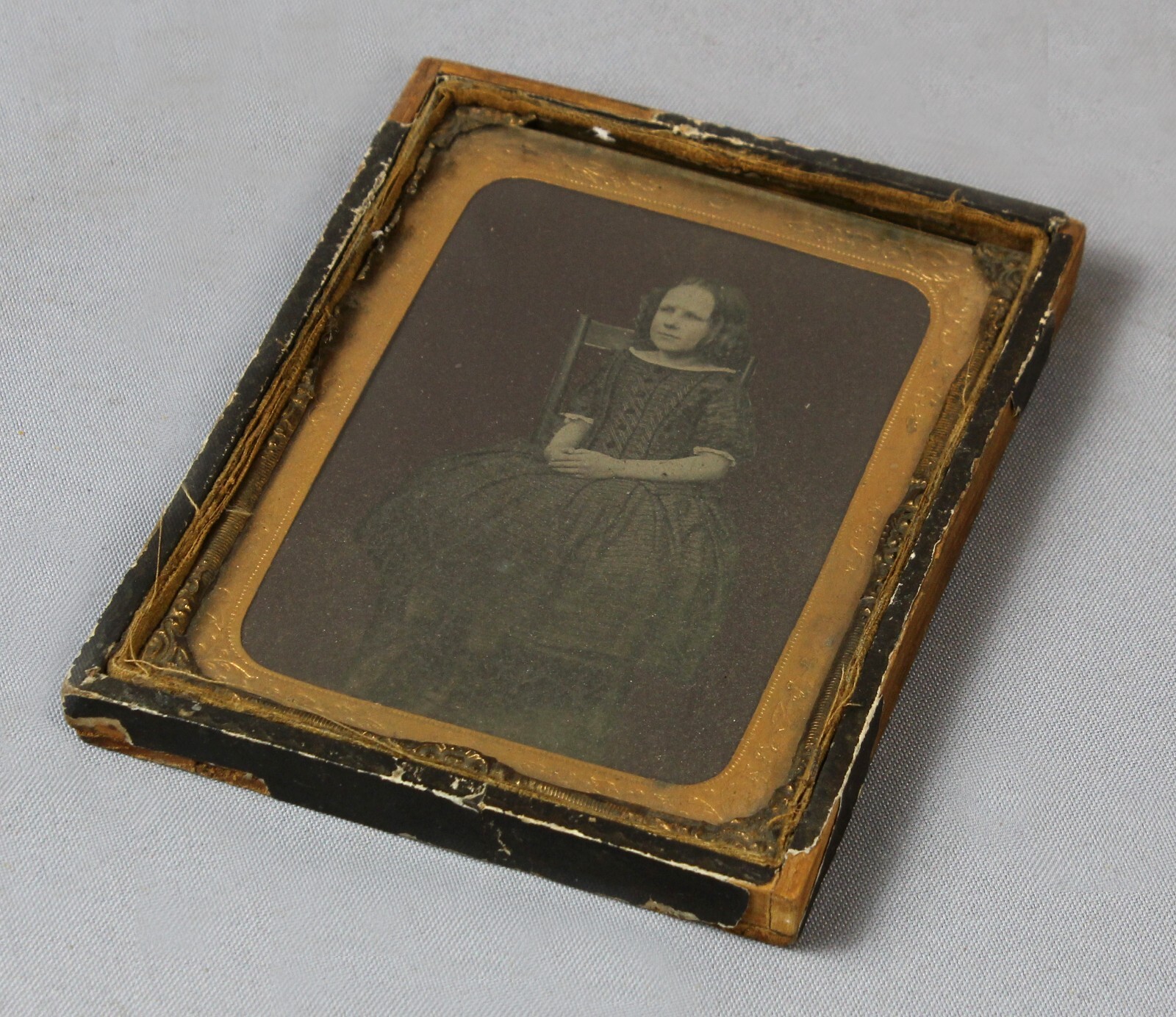 Original AMBROTYPE photograph c1870 - young girl with short hair - quarter plate