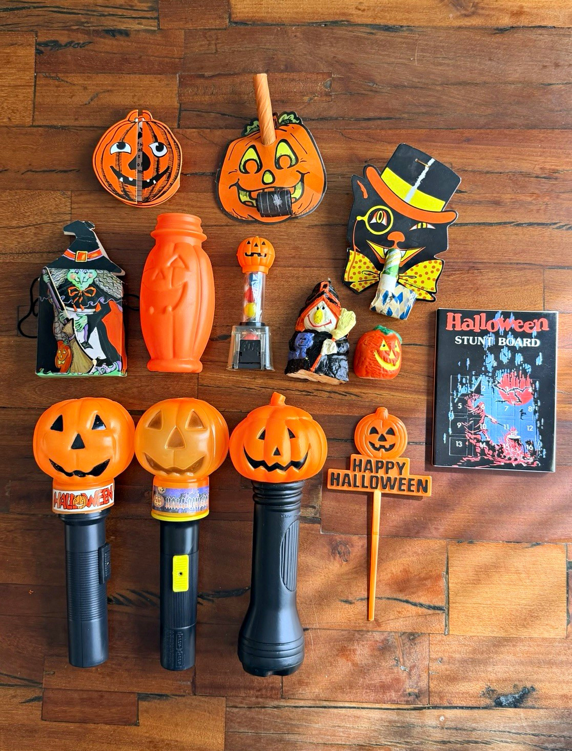 Vintage Halloween Blow Mold Lot 10pc 70s-90s Flashlights Candy Box Candles Toys