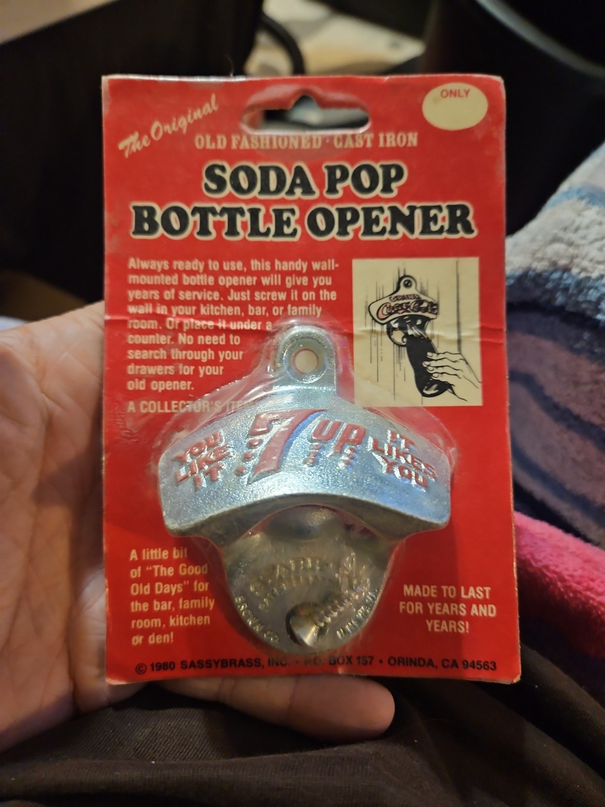 Vtg 1980 STARR X 7-UP Bottle Opener New Old Stock NOS Brown Co Cast Iron On Card